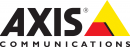 Axis Communications logo, Axis is written in large bold black font and the A is italicized there is also a yellow red and black triangle to the right of that. Below these the word "communications" is spread out in black bold font. Axis products are supported by security alarm monitoring service and their ASIAL grade A1 graded monitoring control room