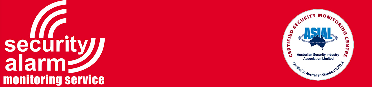 Security Alarm Monitoring Service logo on red background accompanied by the ASIAL Grade A1 Certification