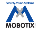 Mobotix logo, Mobotix is in black rounded block text with a large blue M and smaller grey X directly above it. Above that again are the words Security-Vision-Systems in blue. These products are supported by Security Alarm Monitoring Service and their graded alarm monitoring control room.